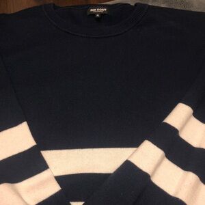Men's Navy and Cream Striped Crewneck Sweater